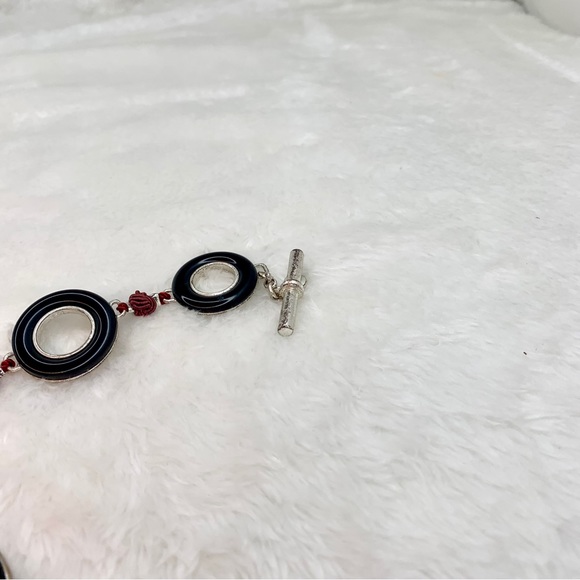 Liz Claiborne Black Lacquered Silver Tone Bracelet & Earring Set - Picture 2 of 7